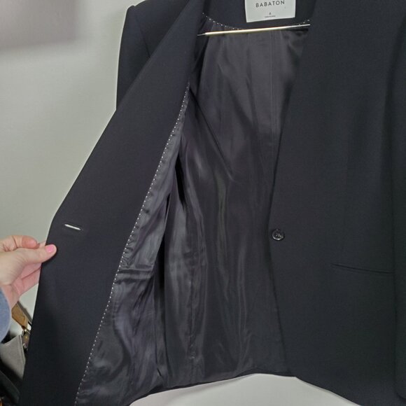BABATON Rockwell Blazer Single Button Collarless Fitted Evening Black Women's 6 - Picture 7 of 13